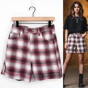 Vintage Carolina Colours Plaid High Rise Denim Shorts 27" Waist
